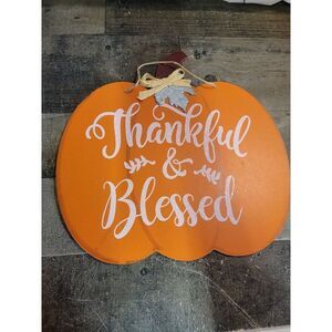 Thankful blessed pumpkin Leaf Harvest Thanksgiving sign‎ decor